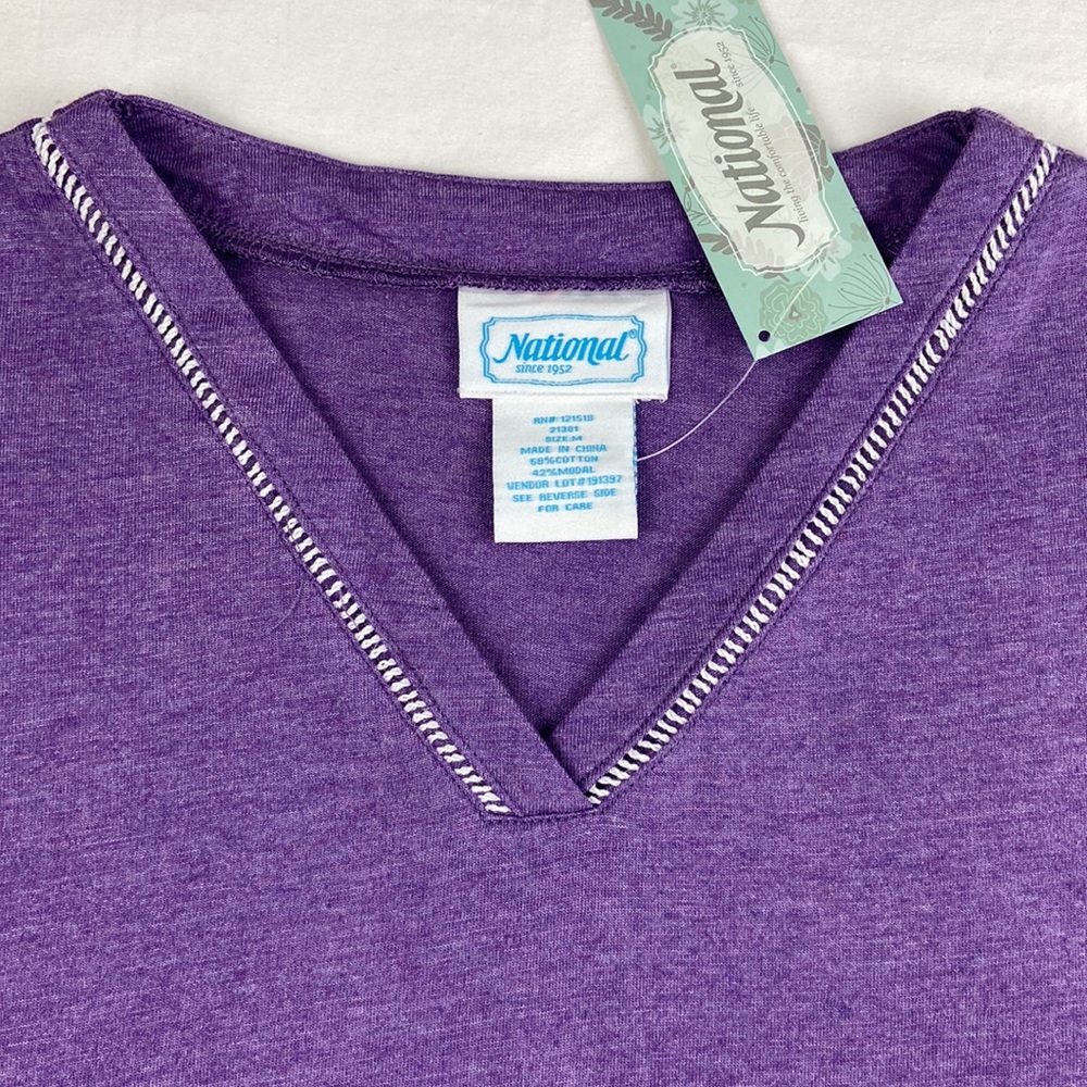 NWT Catalog Vintage purple cotton blend V-neck tee with accent stitching